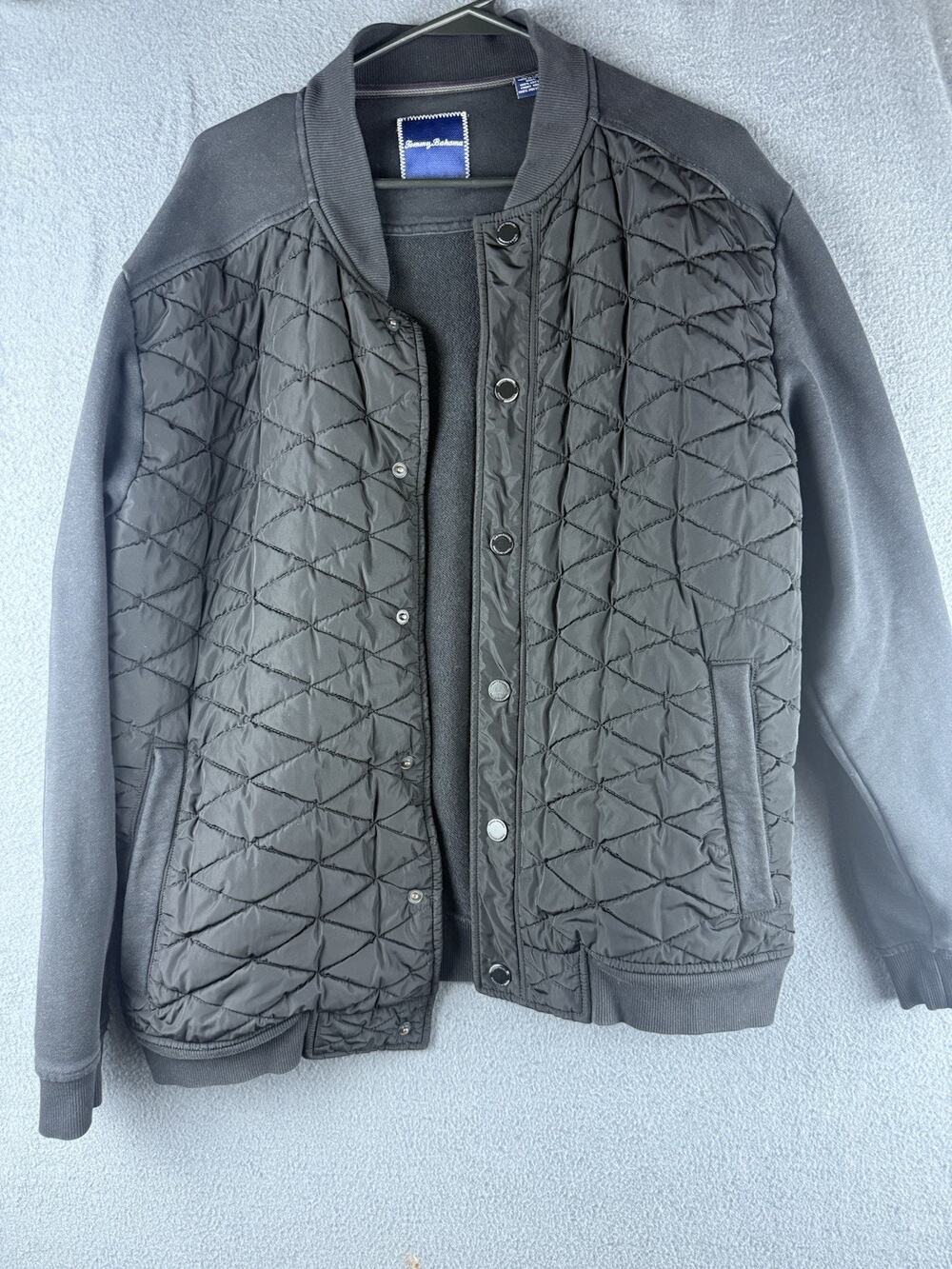 Tommy Bahama Mens Black Quilted Chamberlain Jacket Full Button Up Size XL